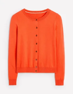 Emilia Cotton Crew Cardigan-Mandarin Orange-Boden Online