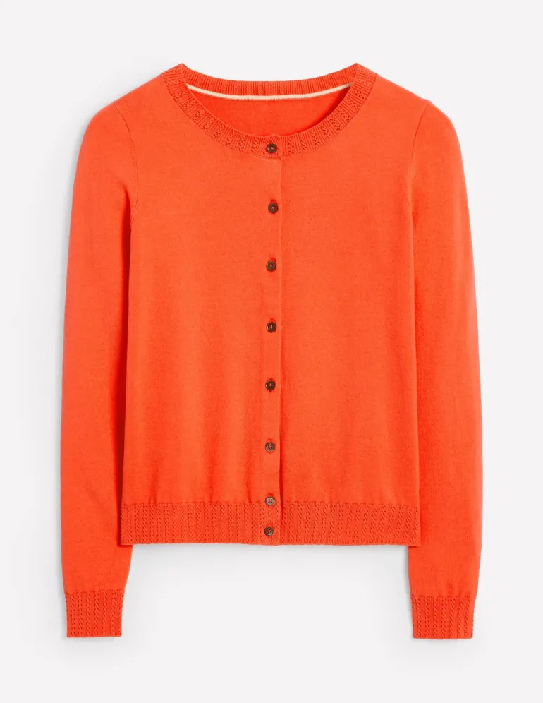 Emilia Cotton Crew Cardigan-Mandarin Orange-Boden Online