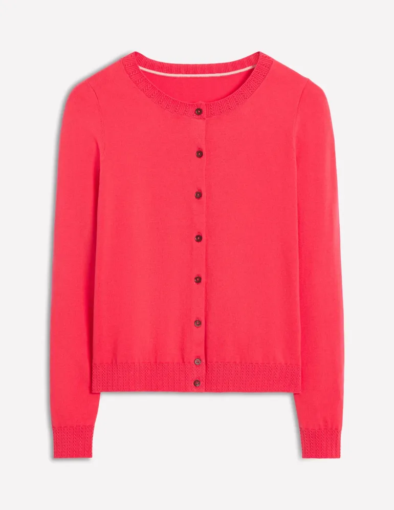 Emilia Cotton Crew Cardigan-Camelia Pink-Boden Discount