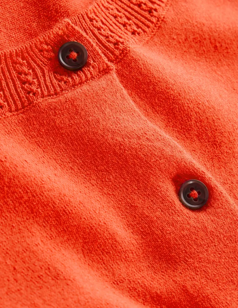 Emilia Cotton Crew Cardigan-Mandarin Orange-Boden Online