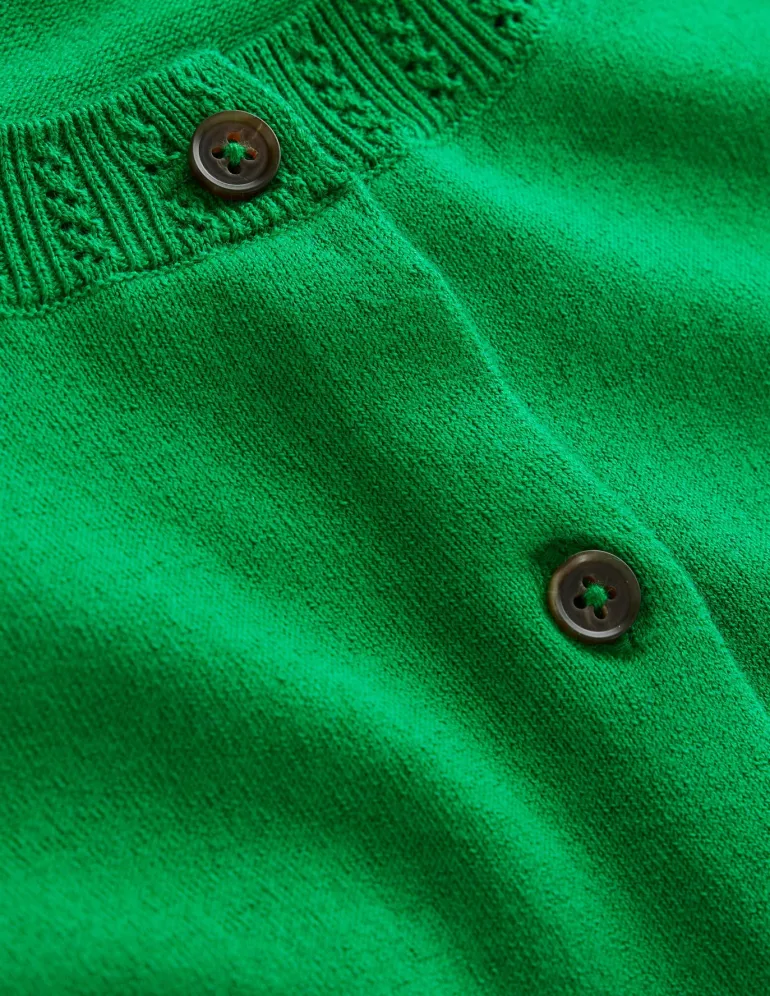 Emilia Cotton Crew Cardigan-Rich Emerald-Boden Discount