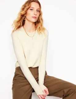 Emilia Cotton Crew Sweater-Warm Ivory-Boden Flash Sale