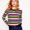Emilia Cotton Crew Sweater-Poppy Red, Blue Multi-Boden Cheap