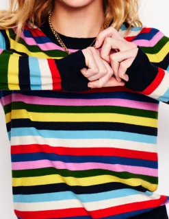 Emilia Cotton Crew Sweater-Poppy Red, Blue Multi-Boden Cheap