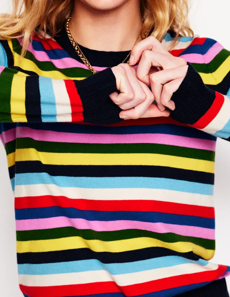 Emilia Cotton Crew Sweater-Poppy Red, Blue Multi-Boden Cheap