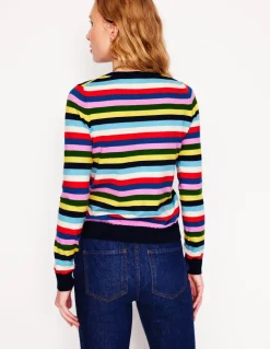 Emilia Cotton Crew Sweater-Poppy Red, Blue Multi-Boden Cheap