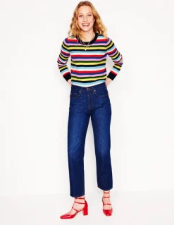 Emilia Cotton Crew Sweater-Poppy Red, Blue Multi-Boden Cheap