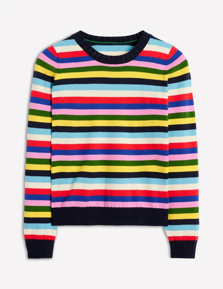 Emilia Cotton Crew Sweater-Poppy Red, Blue Multi-Boden Cheap