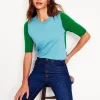 Emilia Cotton Crew T-shirt-Duck Egg Blue / Rich Emerald-Boden Clearance