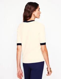 Emilia Cotton Crew T-shirt-Warm Ivory, Navy-Boden Best Sale