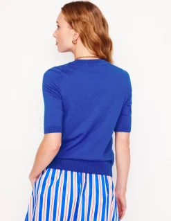 Emilia Cotton Crew T-shirt-Bright Blue-Boden New