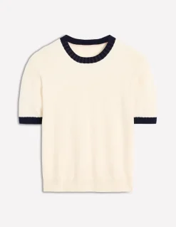 Emilia Cotton Crew T-shirt-Warm Ivory, Navy-Boden Best Sale