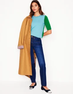 Emilia Cotton Crew T-shirt-Duck Egg Blue / Rich Emerald-Boden Clearance