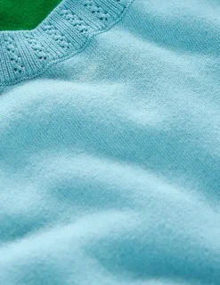 Emilia Cotton Crew T-shirt-Duck Egg Blue / Rich Emerald-Boden Clearance