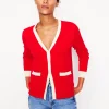 Emilia Cotton V Neck Cardigan-Poppy Red-Boden Clearance