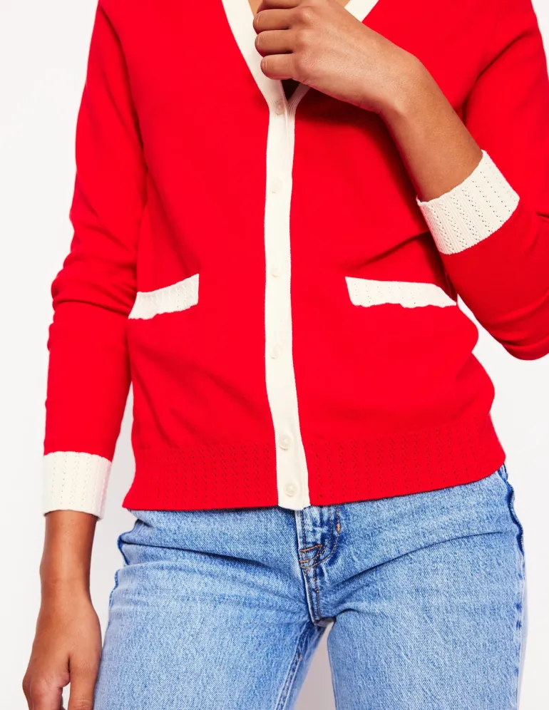 Emilia Cotton V Neck Cardigan-Poppy Red-Boden Clearance