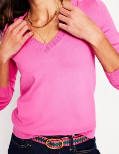 Emilia Cotton V Neck Sweater-Tickled Pink-Boden New