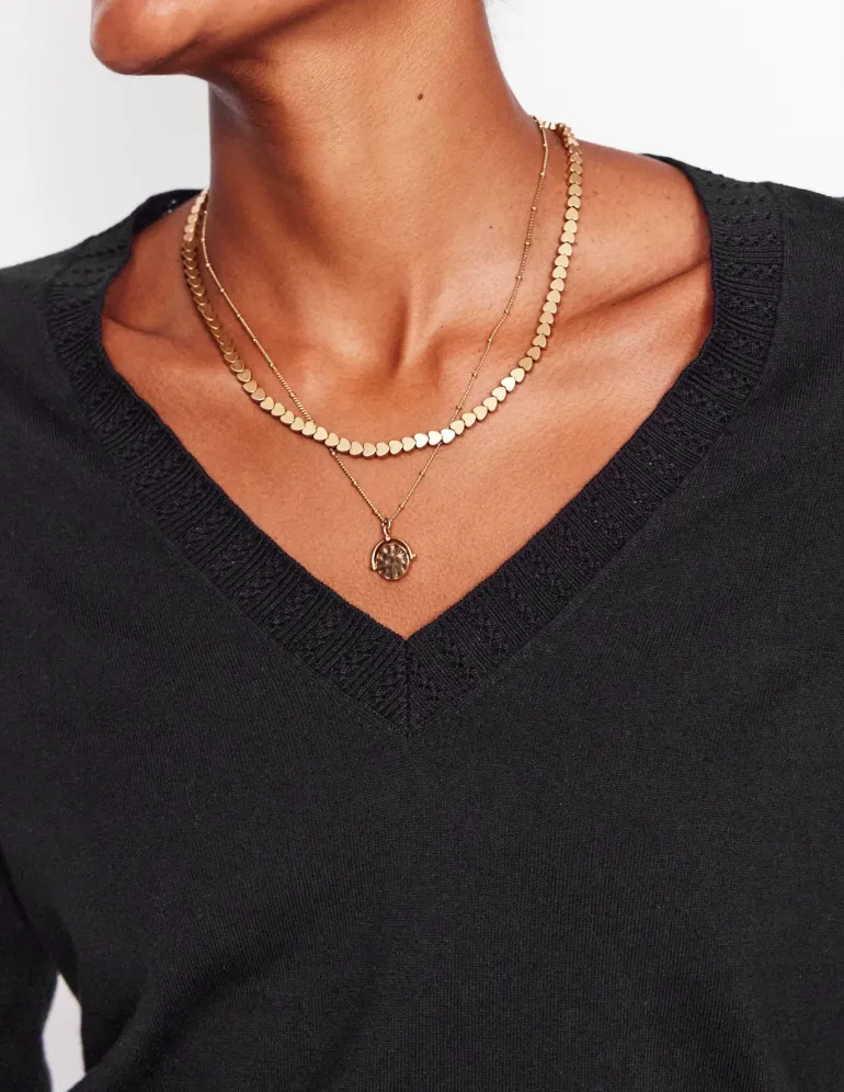 Emilia Cotton V Neck Sweater--Boden New