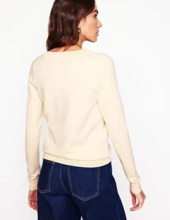 Emilia Cotton V Neck Sweater-Warm Ivory-Boden Fashion