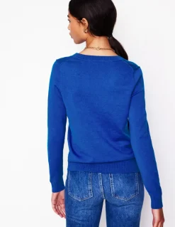 Emilia Cotton V Neck Sweater-Bright Blue-Boden Cheap