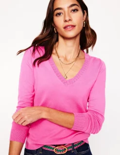 Emilia Cotton V Neck Sweater-Tickled Pink-Boden New