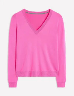 Emilia Cotton V Neck Sweater-Tickled Pink-Boden New