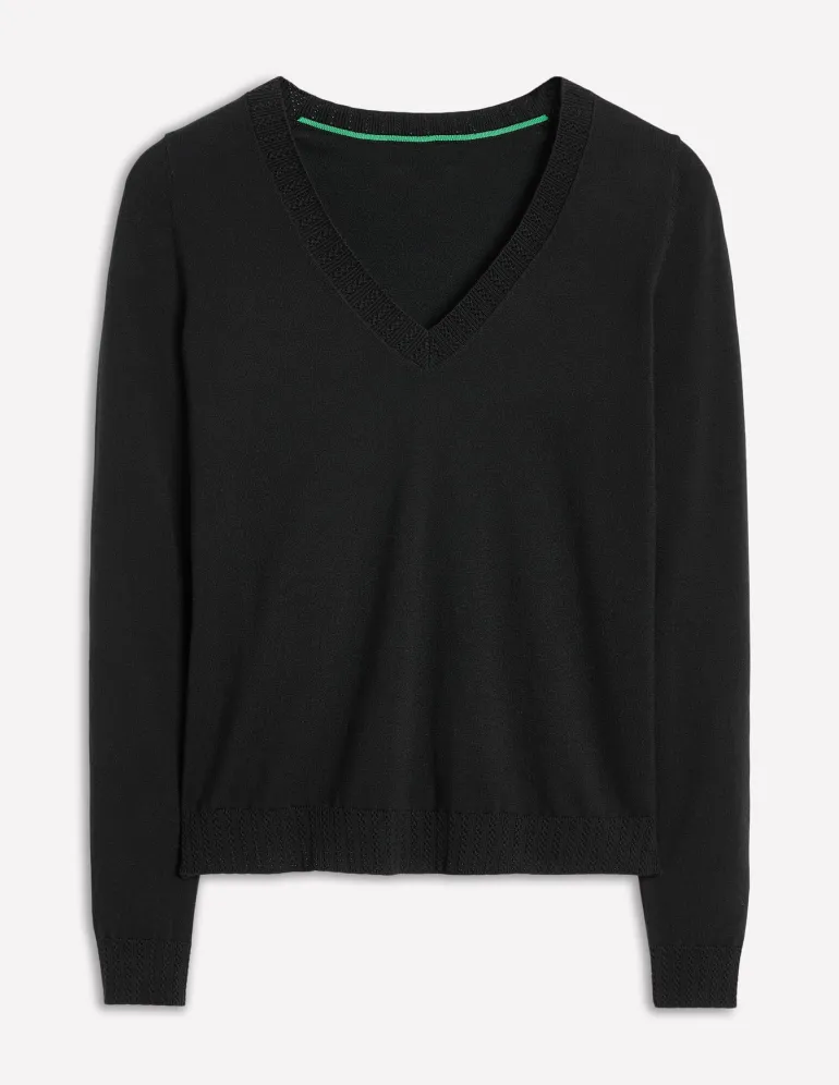 Emilia Cotton V Neck Sweater--Boden New