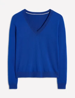 Emilia Cotton V Neck Sweater-Bright Blue-Boden Cheap