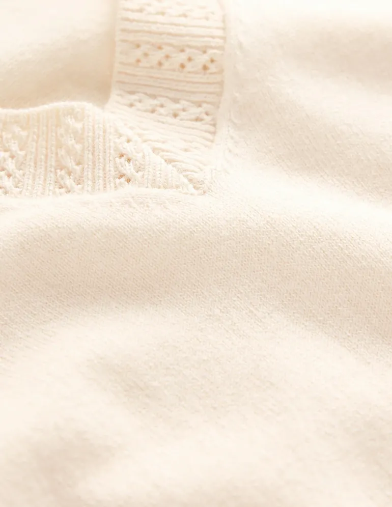 Emilia Cotton V Neck Sweater-Warm Ivory-Boden Fashion