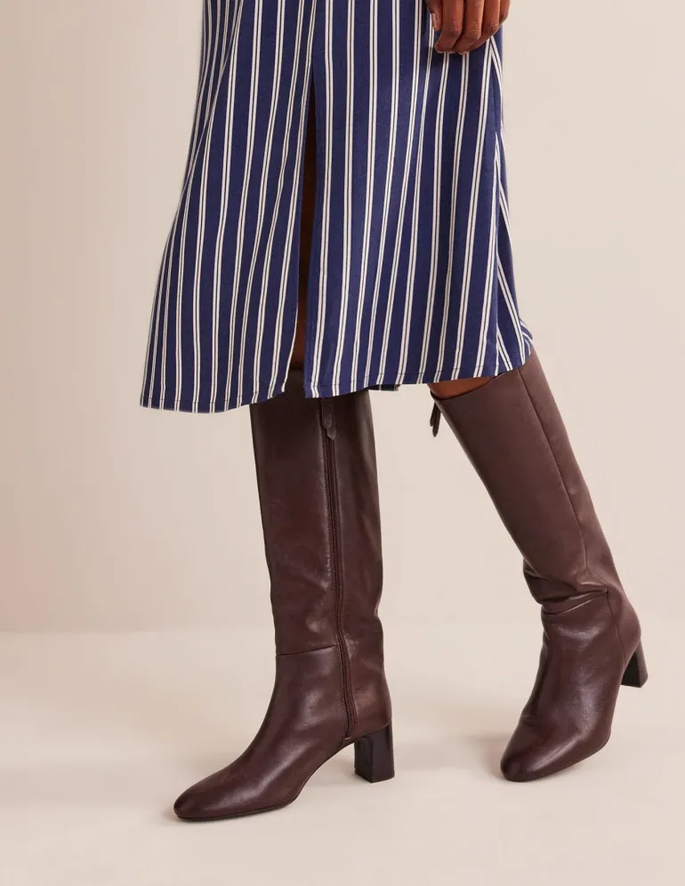 Erica Knee High Leather Boots-Chocolate Leather-Boden Discount