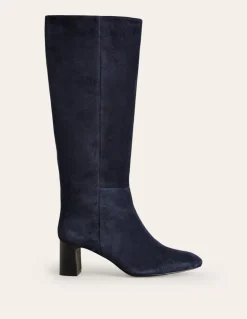 Erica Knee High Leather Boots-Navy Suede-Boden Clearance