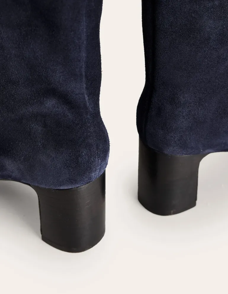Erica Knee High Leather Boots-Navy Suede-Boden Clearance