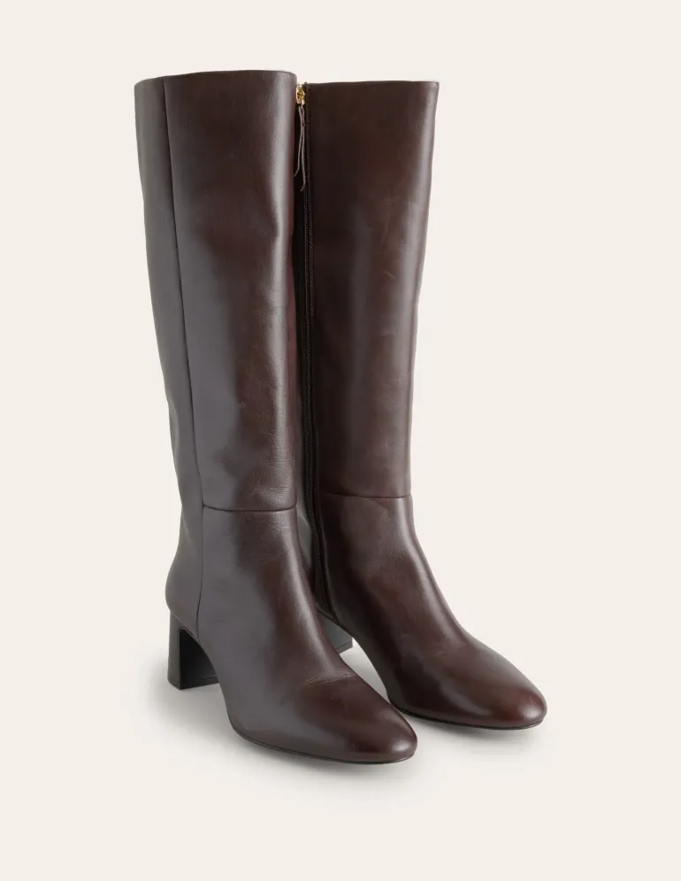 Erica Knee High Leather Boots-Chocolate Leather-Boden Discount