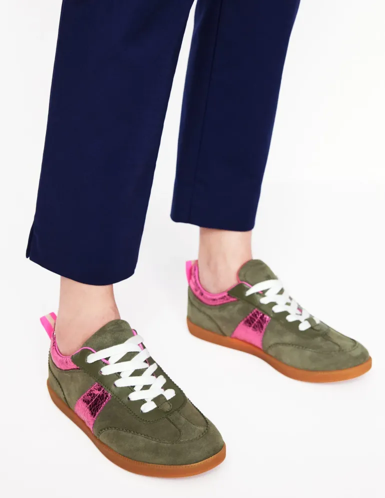 Erin Retro Tennis Sneakers-Khaki/Bright Pink-Boden New