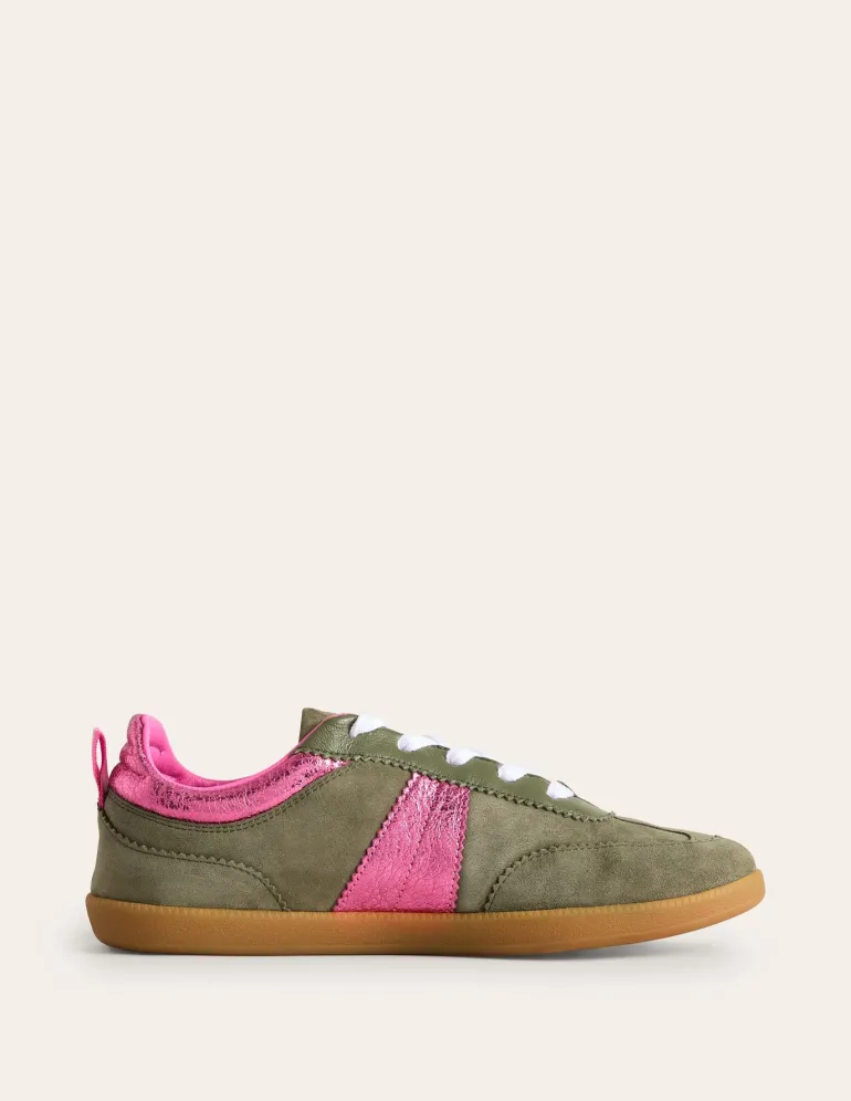 Erin Retro Tennis Sneakers-Khaki/Bright Pink-Boden New