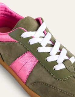 Erin Retro Tennis Sneakers-Khaki/Bright Pink-Boden New
