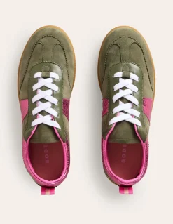 Erin Retro Tennis Sneakers-Khaki/Bright Pink-Boden New