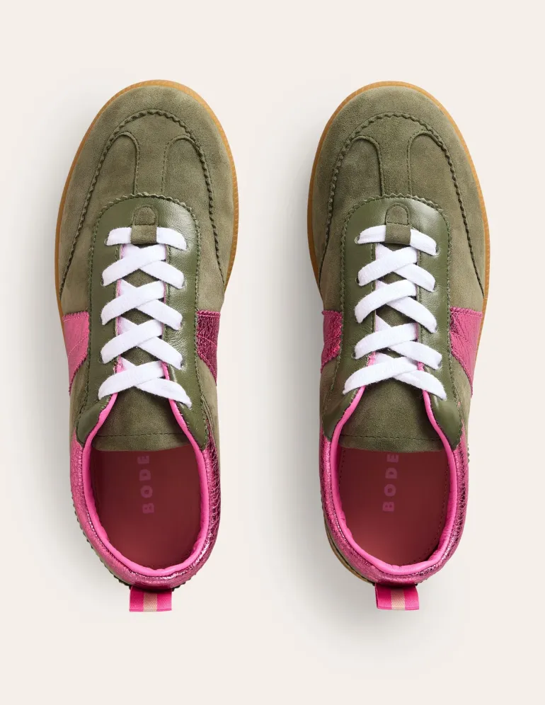 Erin Retro Tennis Sneakers-Khaki/Bright Pink-Boden New
