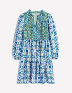 Esme Linen Short Dress-Multi, Floweret Tile-Boden Best