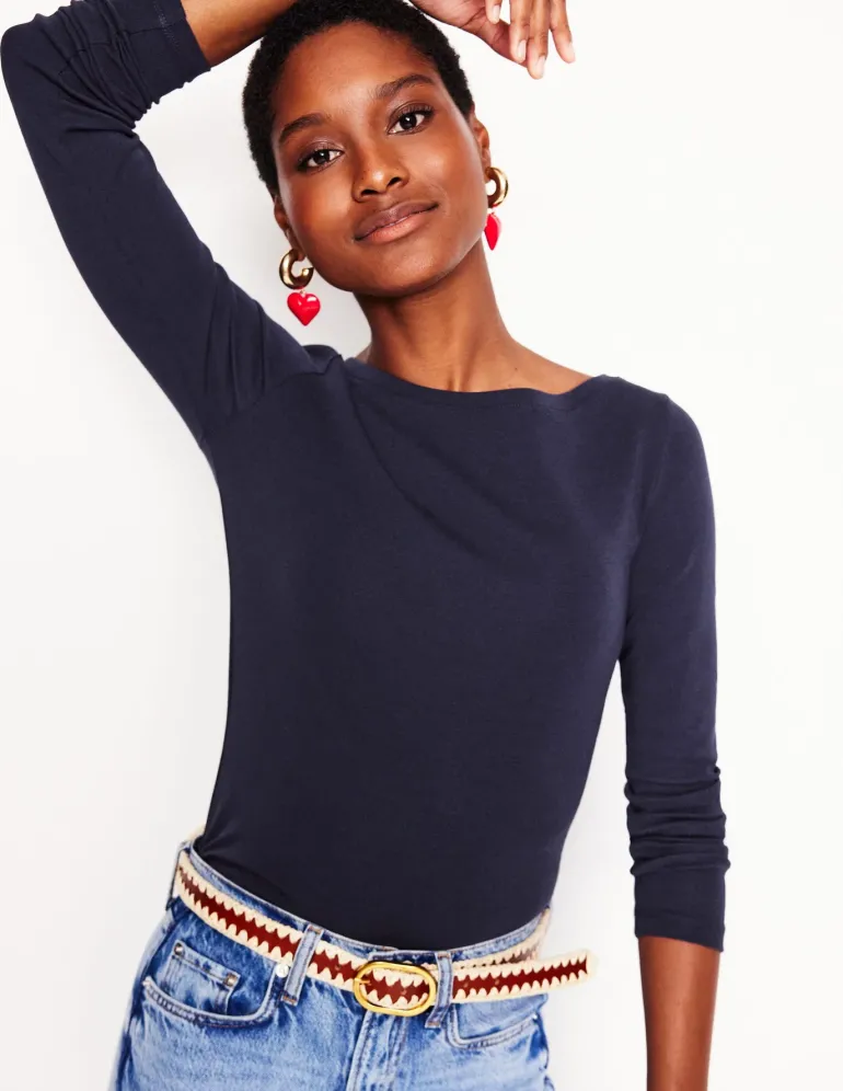 Essential Boat-Neck Jersey Top--Boden New
