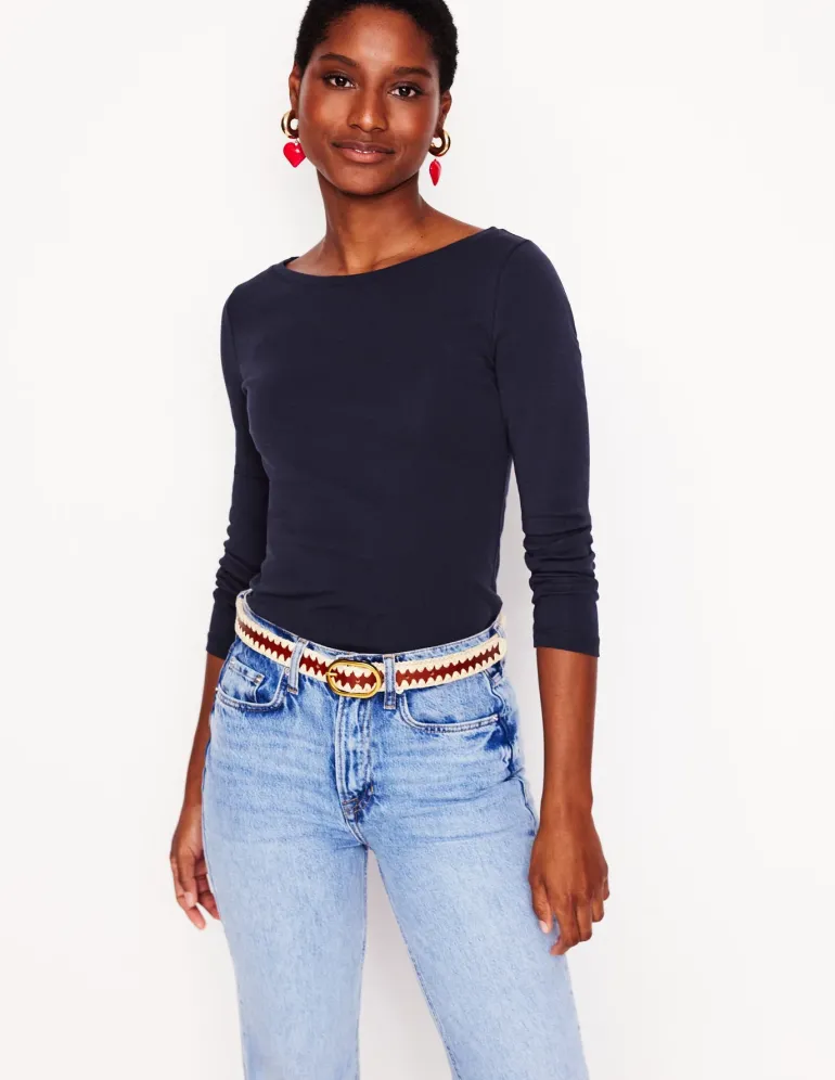 Essential Boat-Neck Jersey Top--Boden New
