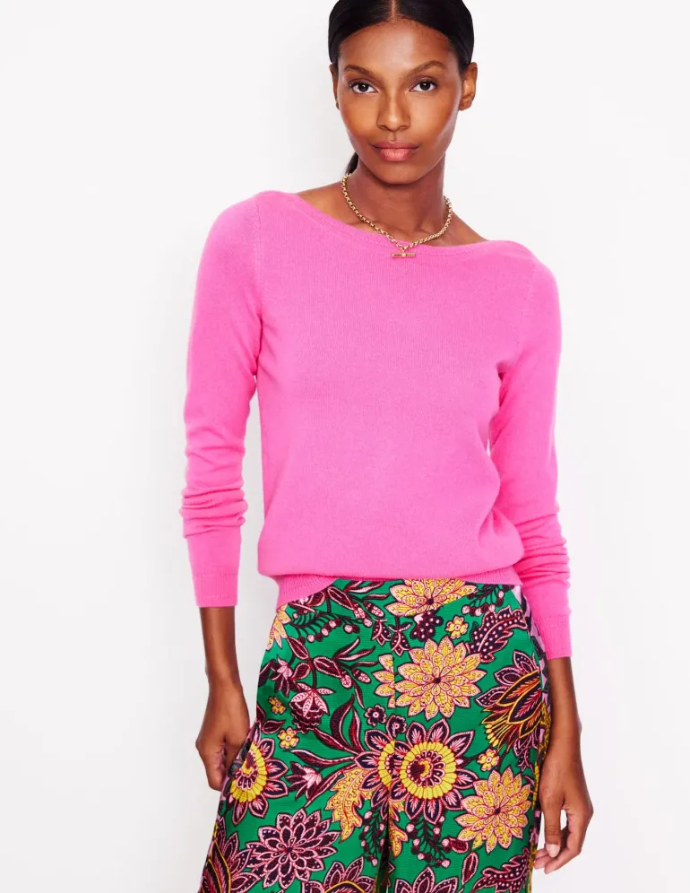 Eva Cashmere Boat Neck Sweater-Pink Tourmaline-Boden Hot