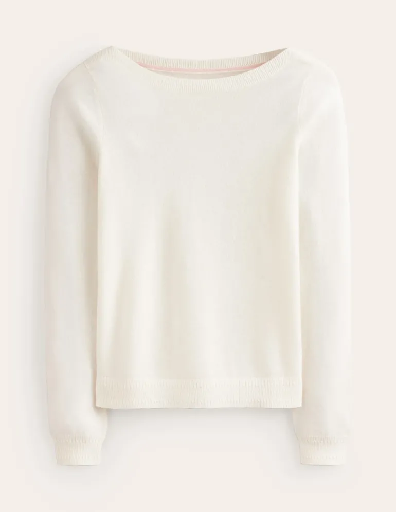 Eva Cashmere Boat Neck Sweater-Warm Ivory-Boden Discount
