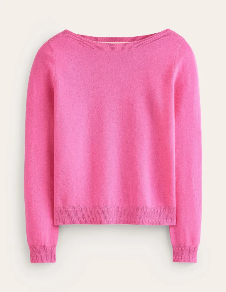 Eva Cashmere Boat Neck Sweater-Pink Tourmaline-Boden Hot