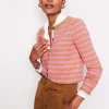 Eva Cashmere Crew Cardigan-Camel Melange/ Fluro Pink-Boden Sale