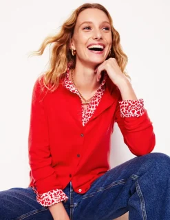 Eva Cashmere Crew Cardigan-Strawberry Tart Red-Boden Clearance