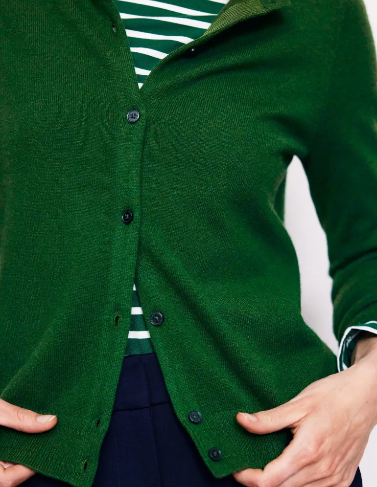 Eva Cashmere Crew Cardigan-Pine Green-Boden Shop