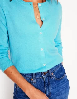 Eva Cashmere Crew Cardigan-Caribbean Blue-Boden Outlet