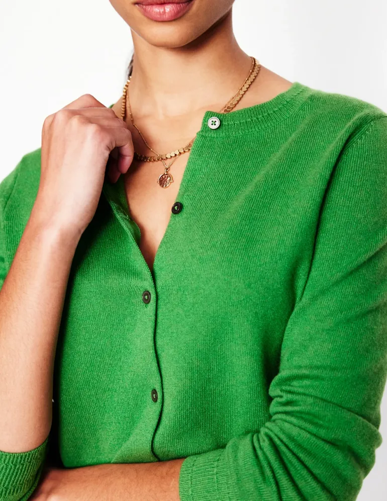 Eva Cashmere Crew Cardigan-Paradise Green-Boden Sale