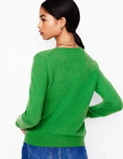 Eva Cashmere Crew Cardigan-Paradise Green-Boden Sale